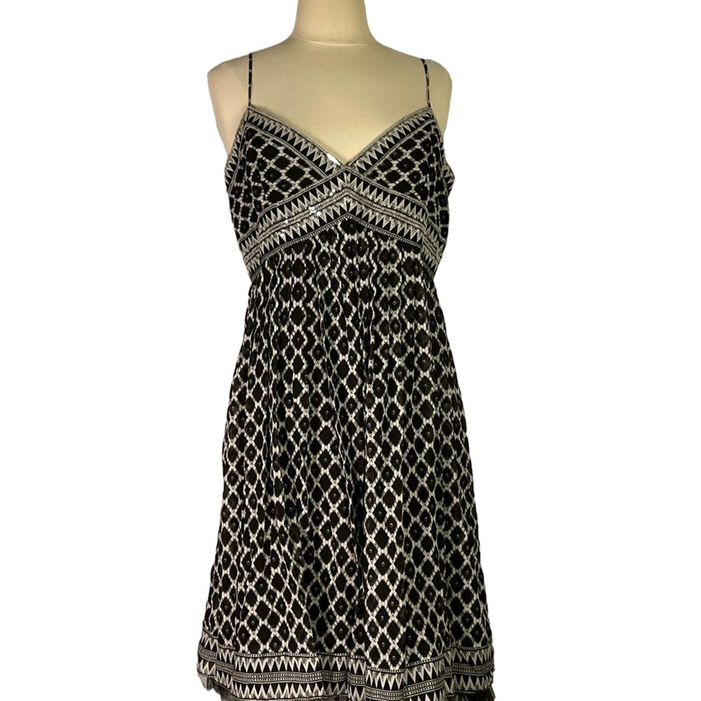 BCBG MaxAria Spaghetti Strap Black White Dress with Sequins Size 12